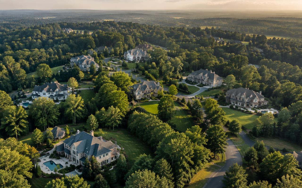 Weddington communities and countryside from above