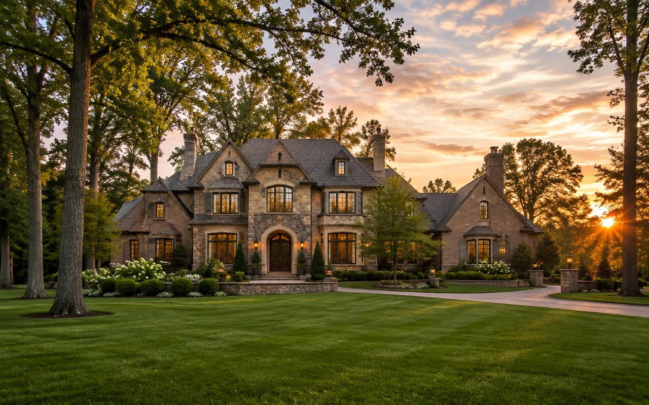 Luxury estate home among mature trees in Weddington, North Carolina