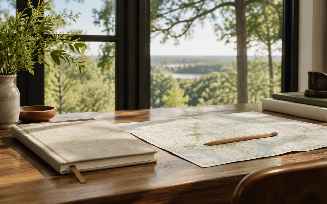 Weddington property journal with a local map and research notebook