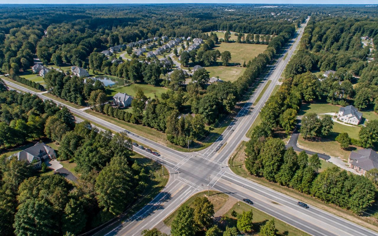 Aerial view of Weddington's low-density residential landscape