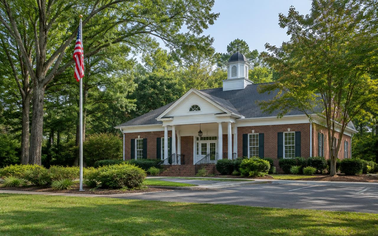 Residential road and landscape in Weddington, North Carolina